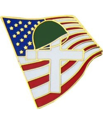 Memorial Cross and United States Flag Pin - (1 1/4 inch)
