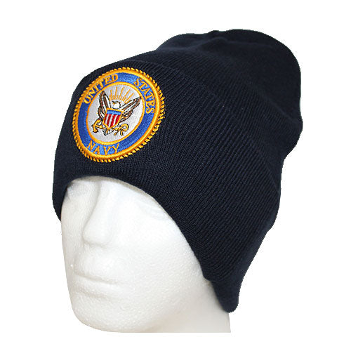 Navy Round Logo Blue Cuffed Beanie